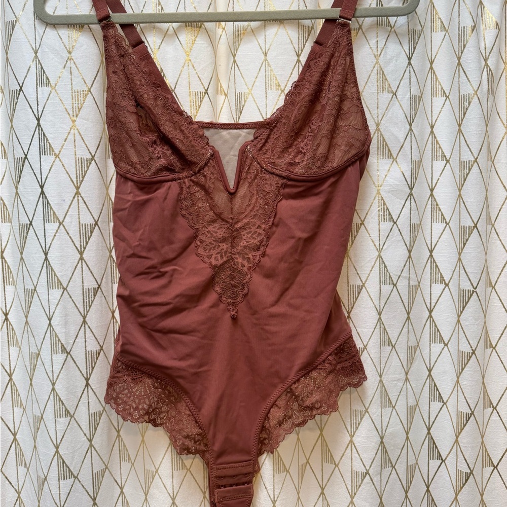 Elegant Lace Bodysuit in Rust Color